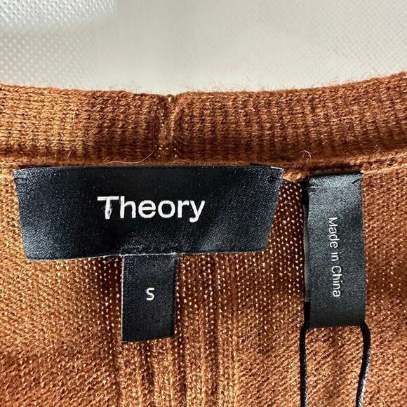 THEORY Torina Long Line 100% Cashmere Open Front Cardigan Syrup Small Neutral - Picture 3 of 11
